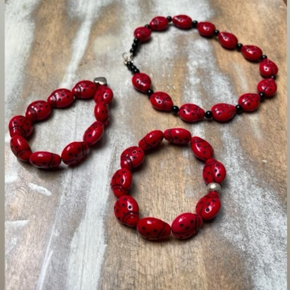 3-piece Lady Bug Hand-made Jewelry Set - Children (Youth)